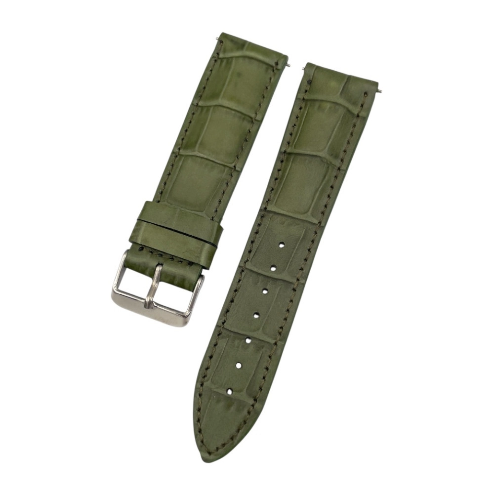 22 mm Bombeli Kroko Yeşil Deri Saat Kordonu